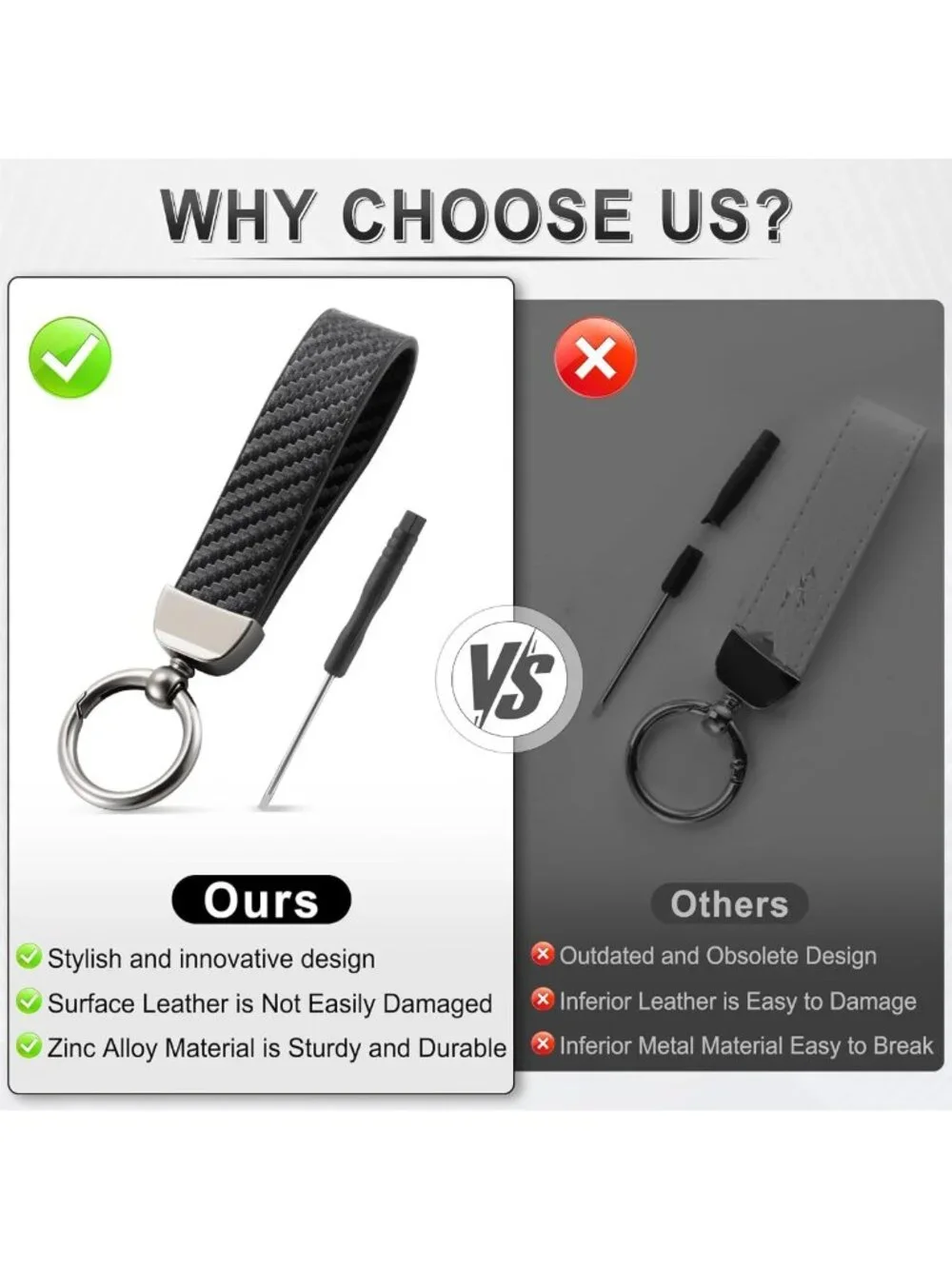 Stylish Carbon Fiber Keychain with Anti-Lost D-Ring & 2 Rings - Universal Car